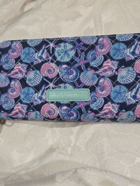 Simply Southern Navy Pink Aqua Seashell Quilted Wristlet